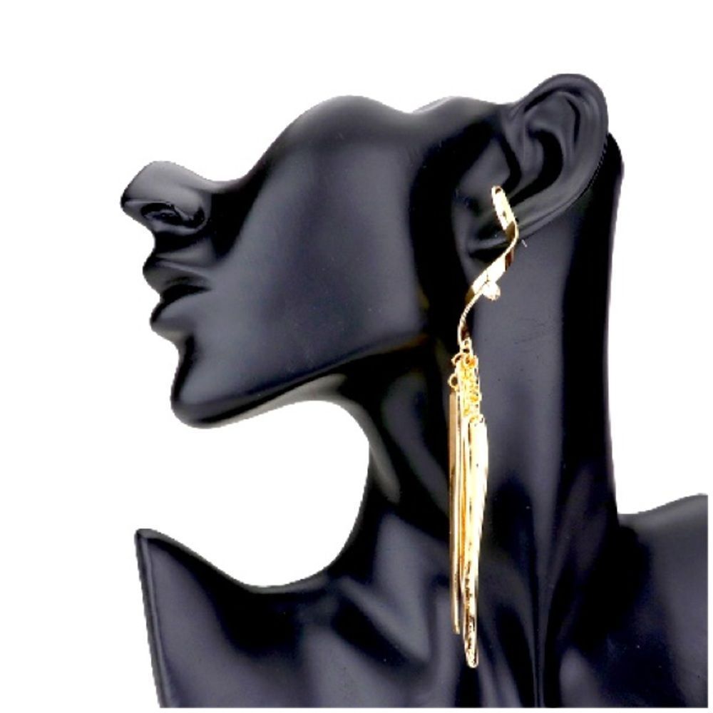 Gold Stone Pointed Abstract Metal Dangle Drop Statement Earrings